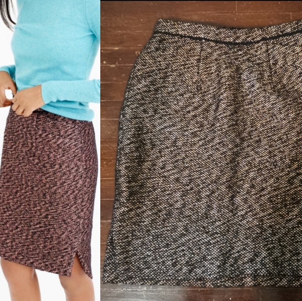 J Crew Collection Rose Gold Tweed Pencil Skirt